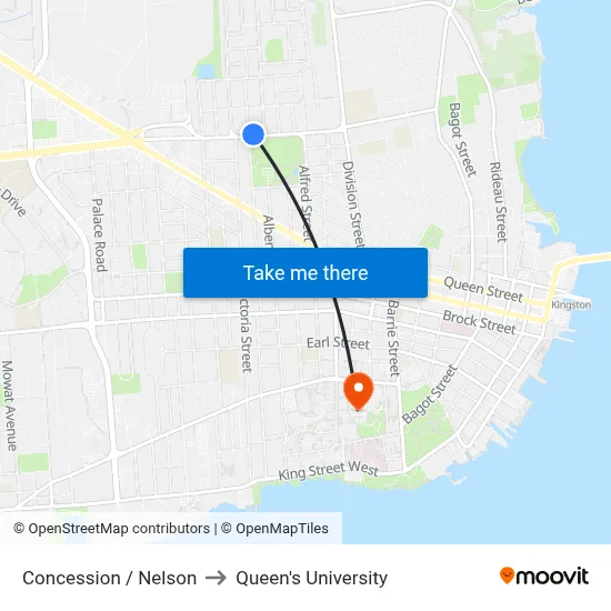 Concession / Nelson to Queen's University map