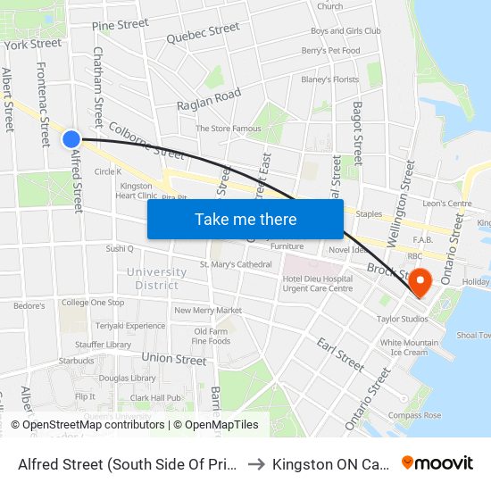 Alfred Street (South Side Of Princess) to Kingston ON Canada map