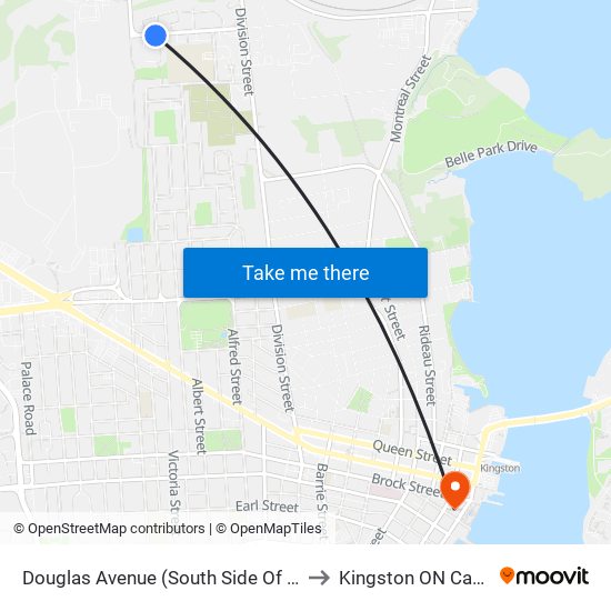 Douglas Avenue (South Side Of Elliott) to Kingston ON Canada map