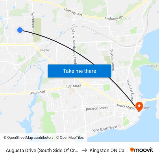 Augusta Drive (South Side Of Crossfield) to Kingston ON Canada map