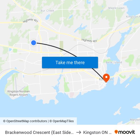 Brackenwood Crescent (East Side Of Birchwood) to Kingston ON Canada map
