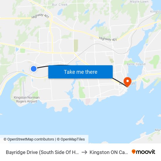 Bayridge Drive (South Side Of Hudson) to Kingston ON Canada map