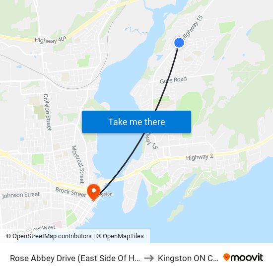 Rose Abbey Drive (East Side Of Highway 15) to Kingston ON Canada map