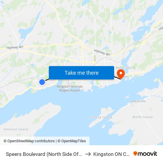 Speers Boulevard (North Side Of Amherst) to Kingston ON Canada map