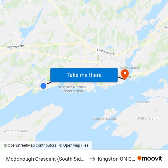 Mcdonough Crescent (South Side Of Kildare) to Kingston ON Canada map