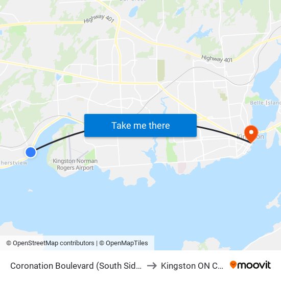 Coronation Boulevard (South Side Of Bath) to Kingston ON Canada map