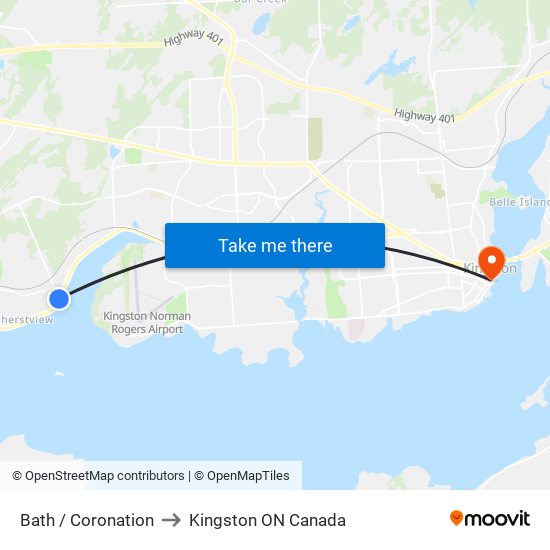 Coronation Boulevard (North Side Of Bath) to Kingston ON Canada map