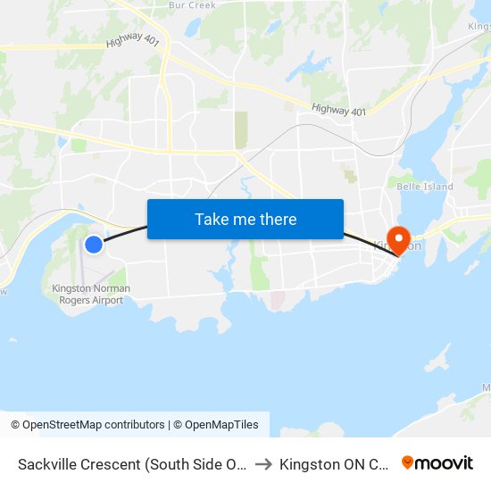 Sackville Crescent (South Side Of Acadia) to Kingston ON Canada map