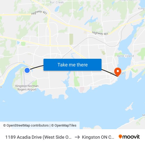 1189 Acadia Dr. to Kingston ON Canada map