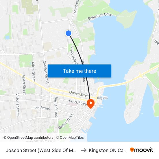 Joseph Street (West Side Of Montreal) to Kingston ON Canada map