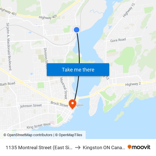 1135 Montreal Street (East Side) to Kingston ON Canada map