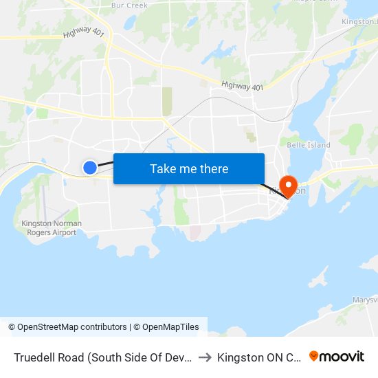 Truedell Road (South Side Of Development) to Kingston ON Canada map