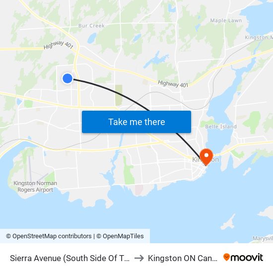 Sierra Avenue (South Side Of Tivoli) to Kingston ON Canada map