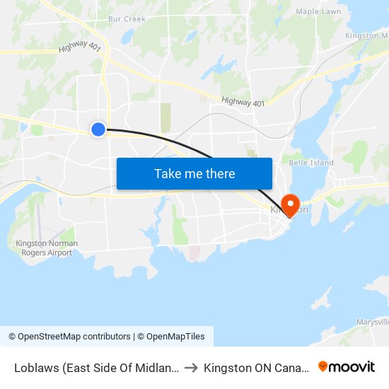 Loblaws to Kingston ON Canada map