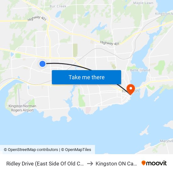 Ridley Drive (East Side Of Old Colony) to Kingston ON Canada map