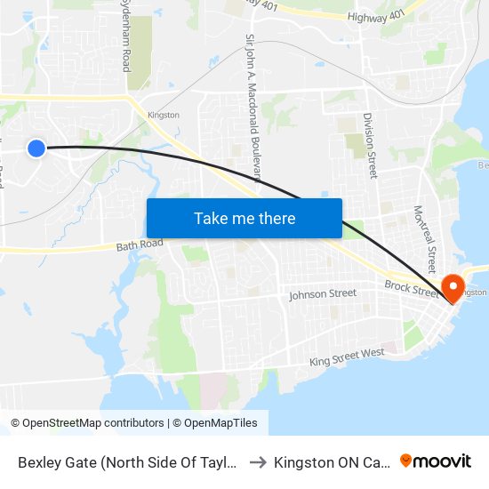 Bexley Gate (North Side Of Taylor-Kidd) to Kingston ON Canada map