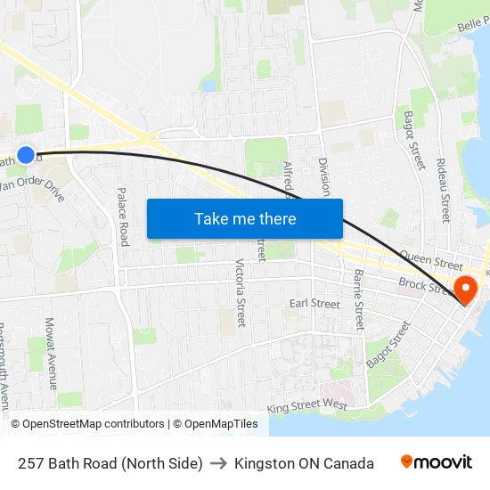 257 Bath Road (North Side) to Kingston ON Canada map