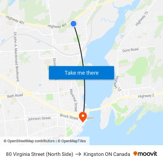 80 Virginia Street (North Side) to Kingston ON Canada map