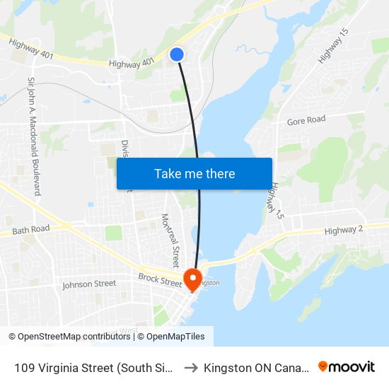 109 Virginia Street (South Side) to Kingston ON Canada map