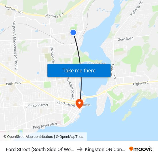 Ford Street (South Side Of Weller) to Kingston ON Canada map
