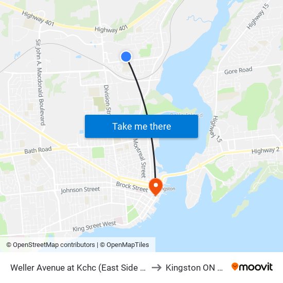 Weller Avenue at Kchc (East Side Of Compton) to Kingston ON Canada map