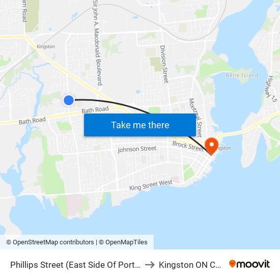 Phillips Street (East Side Of Portsmouth) to Kingston ON Canada map