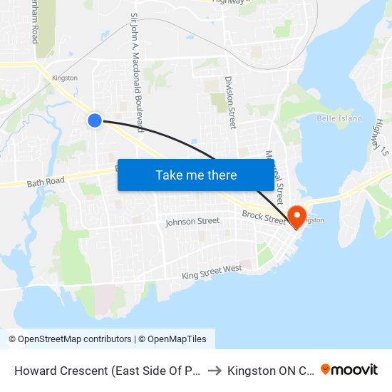 Howard Crescent (East Side Of Portsmouth) to Kingston ON Canada map