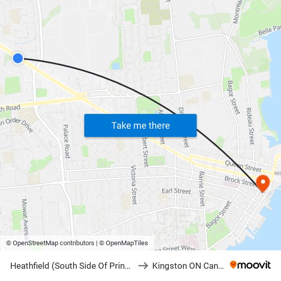 Heathfield (South Side Of Princess) to Kingston ON Canada map