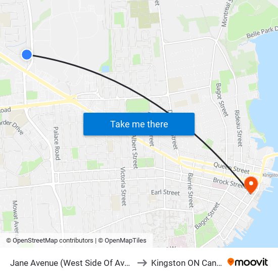 Jane Avenue (West Side Of Avenue) to Kingston ON Canada map