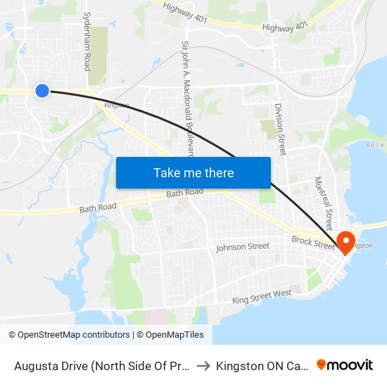 Princess / Augusta to Kingston ON Canada map