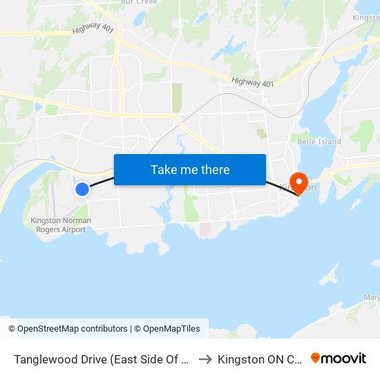 Tanglewood Drive (East Side Of Roosevelt) to Kingston ON Canada map