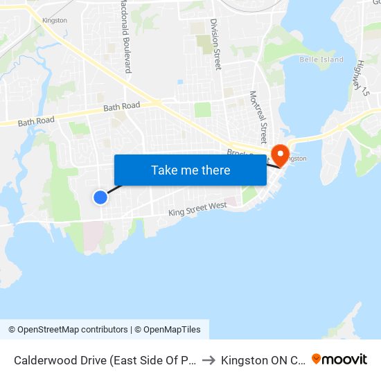 Calderwood Drive (East Side Of Portsmouth) to Kingston ON Canada map