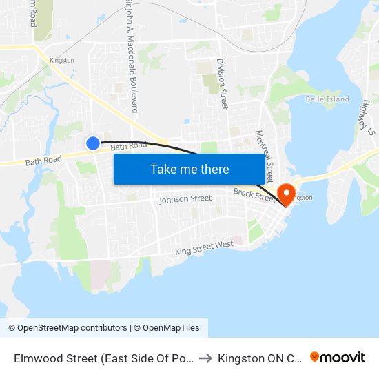 Elmwood Street (East Side Of Portsmouth) to Kingston ON Canada map