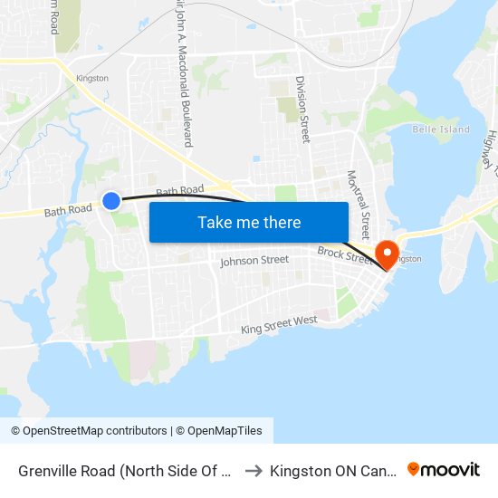 Grenville Road (North Side Of Bath) to Kingston ON Canada map
