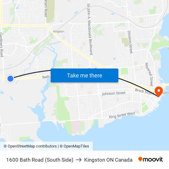 1600 Bath Rd. to Kingston ON Canada map