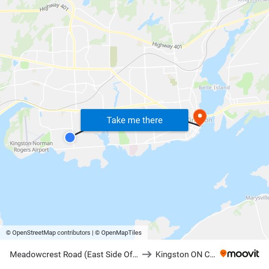 Lakeview / Meadowcrest to Kingston ON Canada map