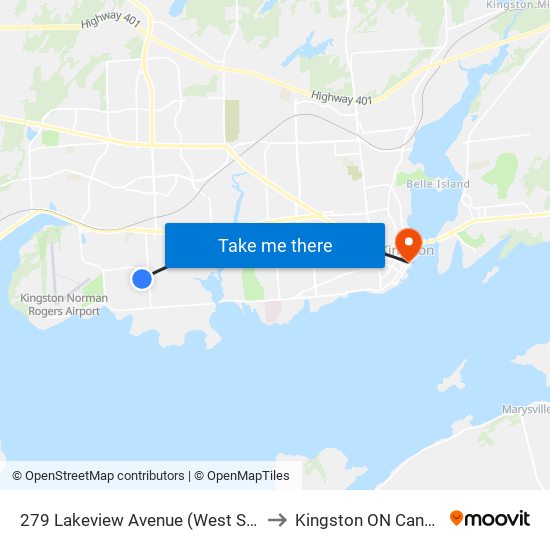 279 Lakeview Av. to Kingston ON Canada map