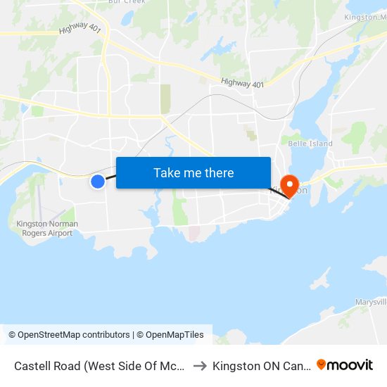 Mcewen / Castell to Kingston ON Canada map