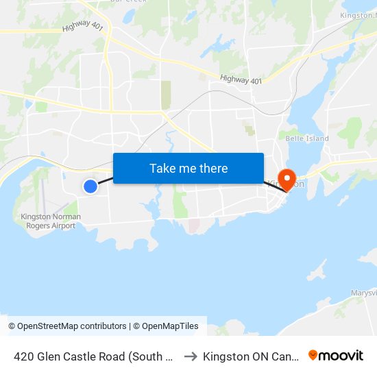 420 Glen Castle Road (South Side) to Kingston ON Canada map