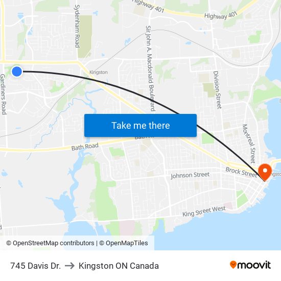 745 Davis Drive (North Side) to Kingston ON Canada map