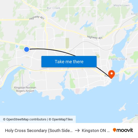 Holy Cross Secondary (South Side Of Woodbine) to Kingston ON Canada map