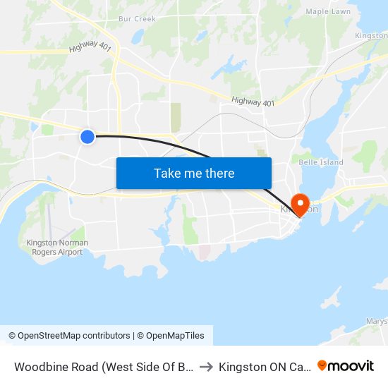 Woodbine Road (West Side Of Bayridge) to Kingston ON Canada map