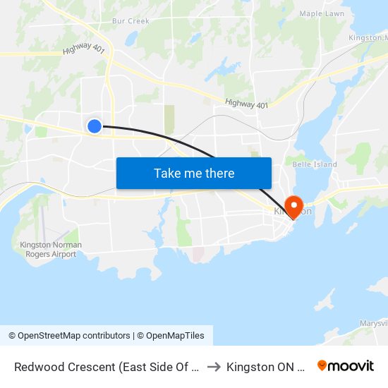 Redwood Crescent (East Side Of Cedarwood) to Kingston ON Canada map