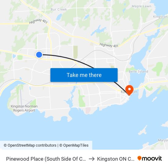 Pinewood Place (South Side Of Cedarwood) to Kingston ON Canada map