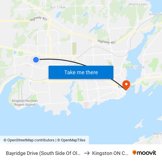 Old Colony / Bayridge to Kingston ON Canada map