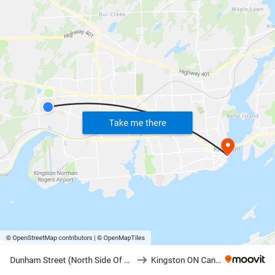 Dunham Street (North Side Of Mona) to Kingston ON Canada map