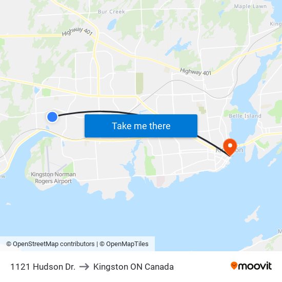 1121 Hudson Drive (South Side) to Kingston ON Canada map