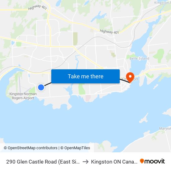 290 Glen Castle Road (East Side) to Kingston ON Canada map