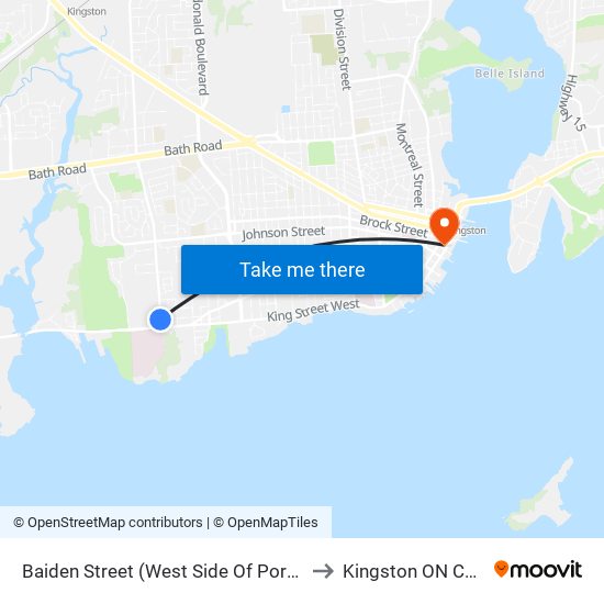 Baiden Street (West Side Of Portsmouth) to Kingston ON Canada map