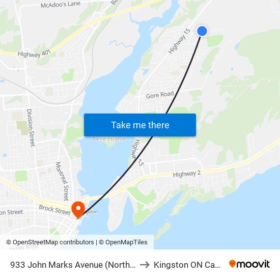 933 John Marks Avenue (North Side) to Kingston ON Canada map